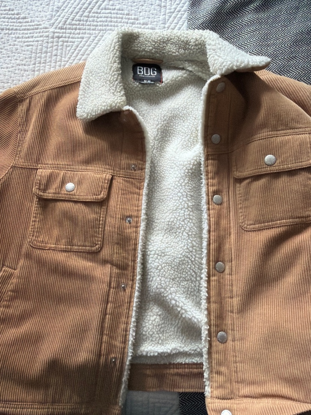 BDG Urban Outfitters Brown Tan Corduroy Sherpa Trucker Jacket Size S